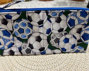 Handcrafted Soccer Zipper Pencil Case/Travel Bag/ Pouch/ Gadget Bag