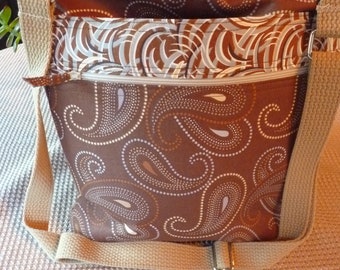 Handcrafted Brown Paisley Cross Body Shoulder Bag/Sling Bag/Purse with Adjustable Strap/Outer Pockets