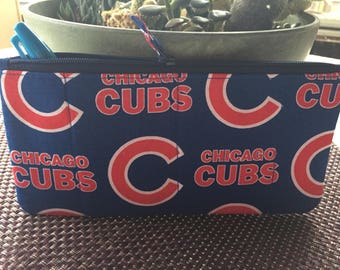 Handcrafted Chicago Cubs Zipper Pencil Case/Travel Bag/ Pouch/ Gadget Bag