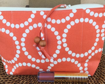 Handcrafted Orange Circles Multi Purpose Zipper Pouch/Cosmetic Bag/Travel Bag/Gadget Bag/Makeup Bag