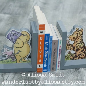 Winnie the Pooh Bookends, Wood Bookends - Custom Created - (classic winnie the pooh, tigger, piglet bookends)