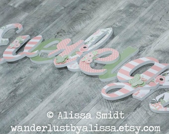 Floral Decor Flower Letters, Pastel Floral Custom Wooden Letters, Custom Letters, Baby Girl - 9 Inch Script Hanging Letters