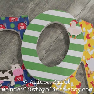 Letras de animales de granja, letras de madera personalizadas para guardería, letras personalizadas (vaca, pollo, granero, pato, caballo, tractor), tamaño de 12 pulgadas