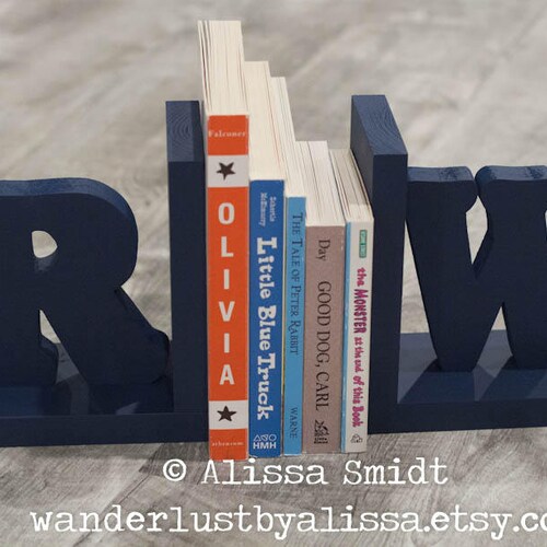 Engraved Letter Bookends Initial Bookends Wooden Custom Etsy