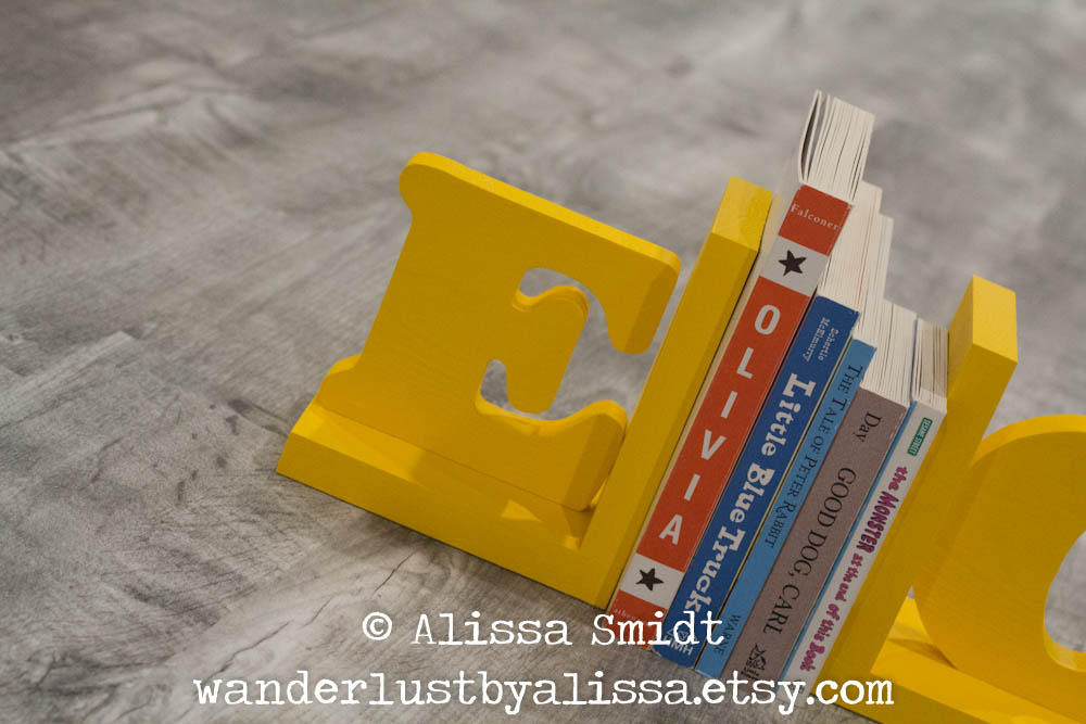 Yellow Letter Bookends, Initial Bookends, Wooden Custom Bookends Custom Created to Coordinate