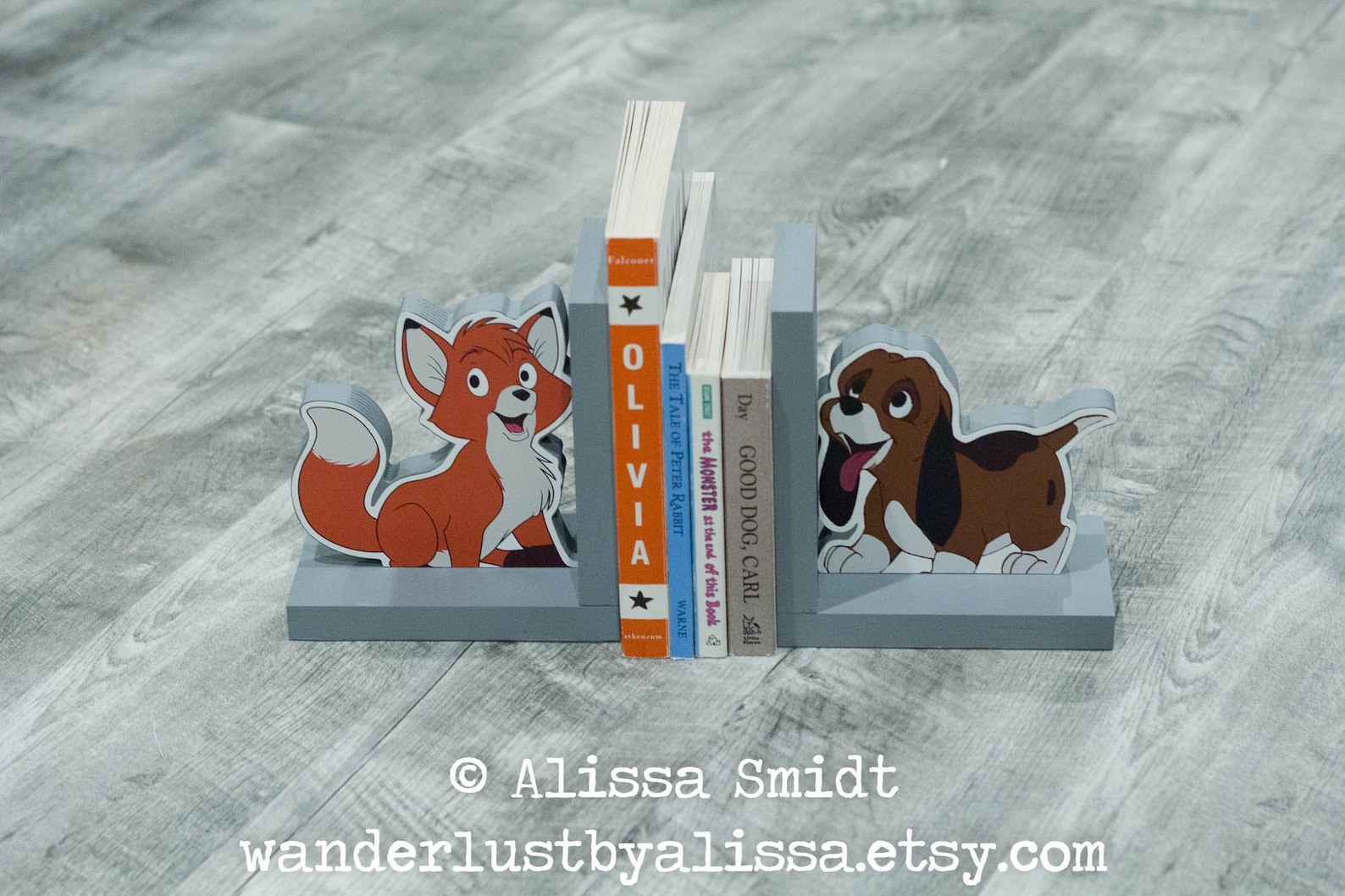 Fox and Hound Bookends Custom Wooden Bookends grey Gray Etsy