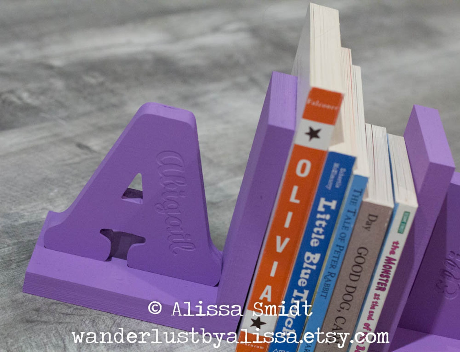Engraved Lavender Purple Letter Bookends, Initial Bookends, Wooden ...