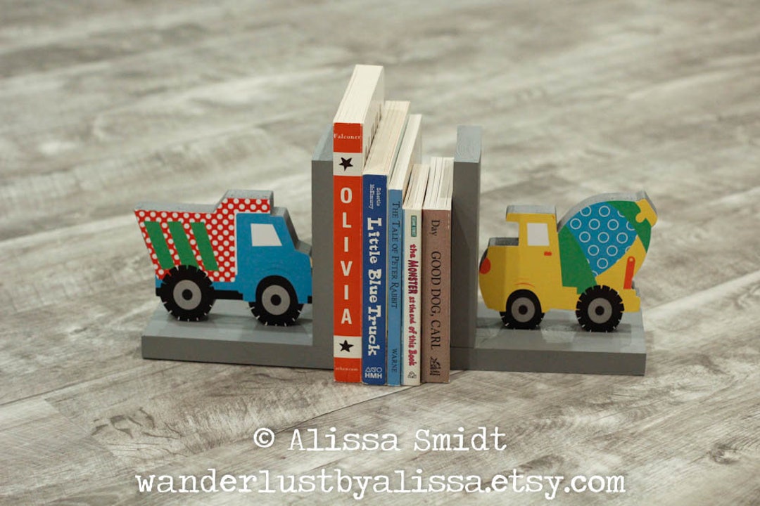 Construction Bookends, Wooden Dump Truck Cement Truck Bookends Custom