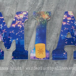 Princess Tangled Rapunzel Custom Wood Letters - 12 Inch Size Large Nursery Letters - princess, castle, magical