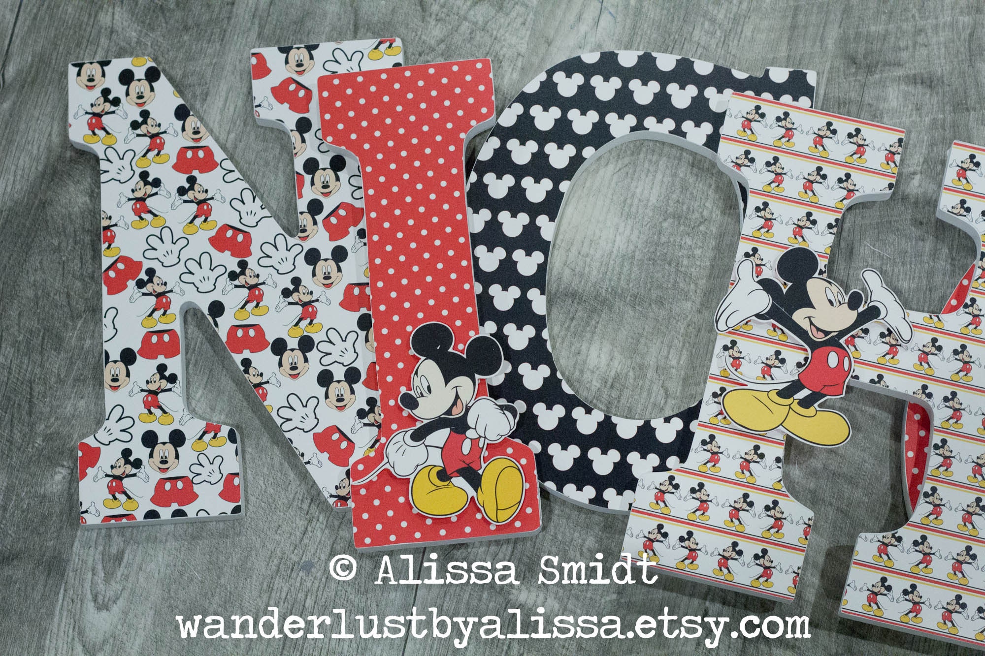 Mickey Mouse Letters, Custom Wooden Letters, Baby Name Letters -  9 Inch Hanging (black, red, white, mickey)