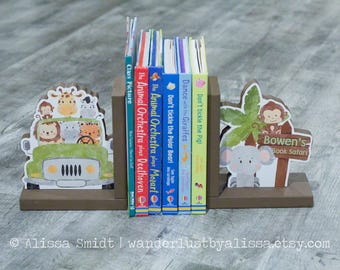 Serre-livres animaux de la jungle safari cadeau personnalisé pour amoureux des livres serre-livres personnalisés animaux de la jungle cadeau baby shower éléphant singe