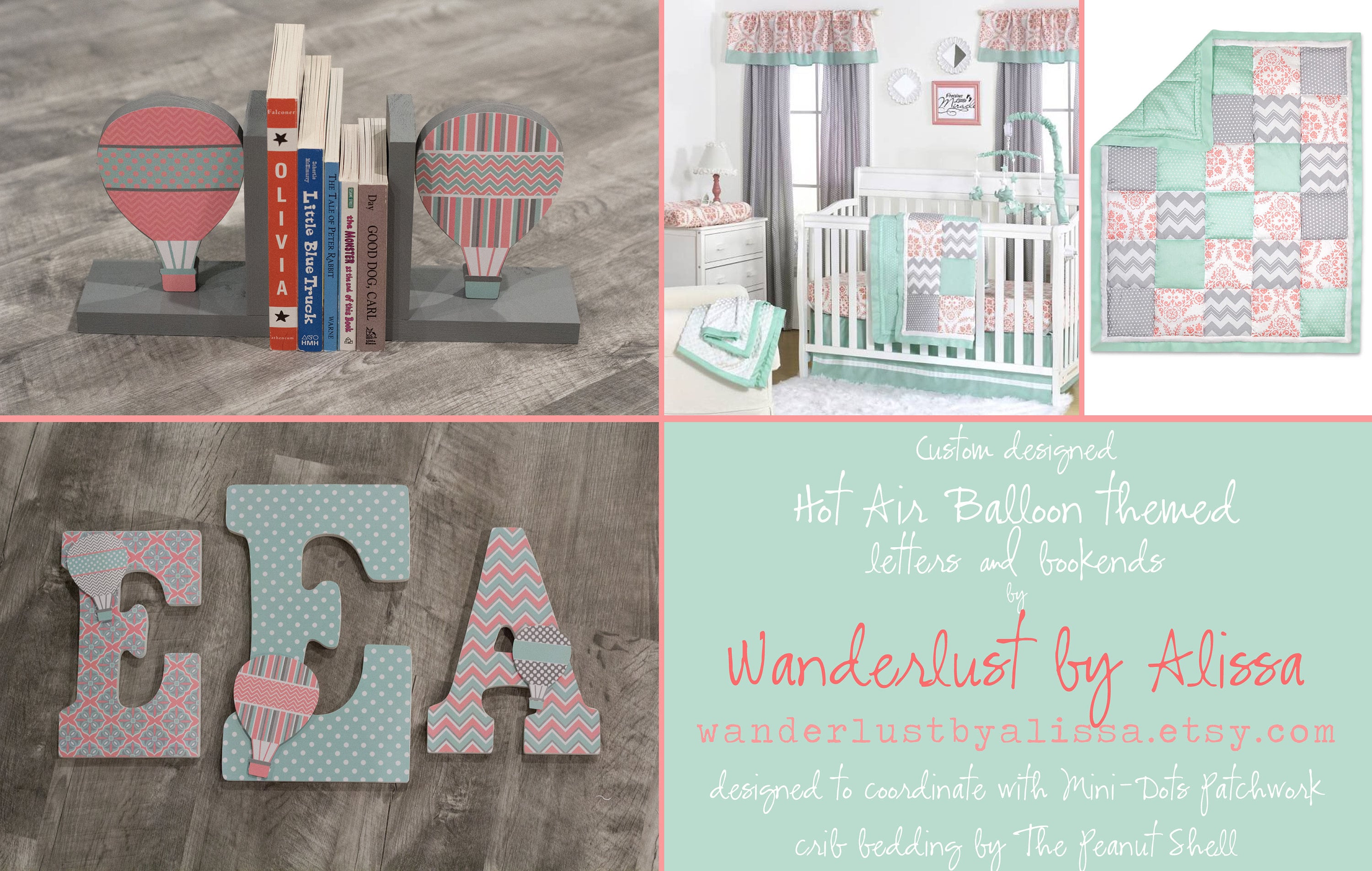 Hot Air Balloon Bookends - Custom Created To Coordinate With Your Decor Or Nursery Letters | Oh The Places You'll Go, Travel, Transportation