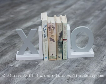 Initial Bookends for Spouse Letter Bookend Custom Wood Bookends Alphabet Bookends XO Bookends for Anniversary Hugs and Kisses Made to Order