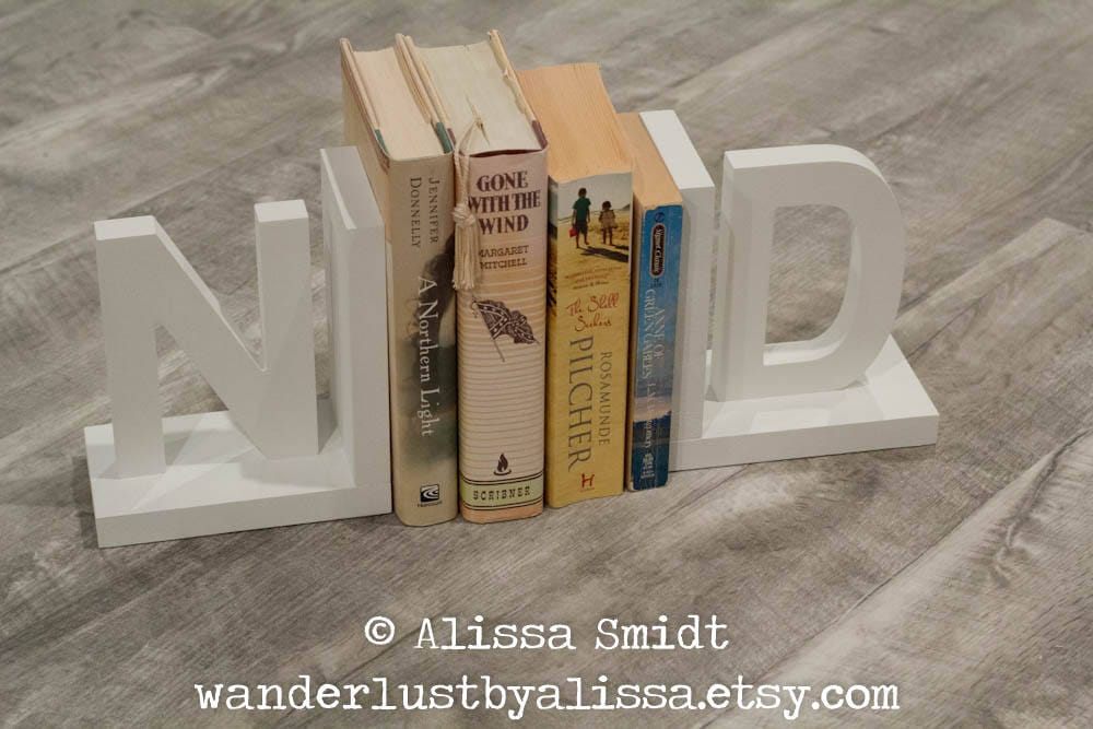 Grey Gray Letter Bookends, Initial Bookends, Wooden Custom Bookends