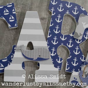Nautical Whale Nursery Letters, Custom Wooden Letters - 9 Inch Size (designed to coordinate with Wendy Bellissimo Landon bedding)