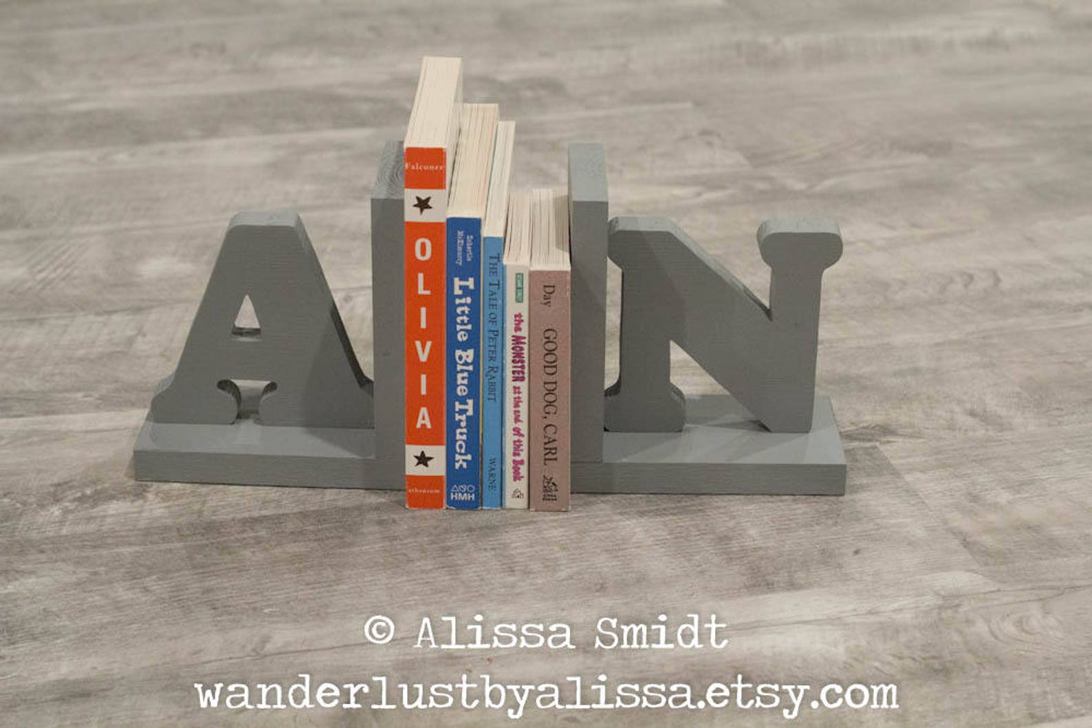 Grey Gray Letter Bookends Initial Bookends Wooden Custom Etsy