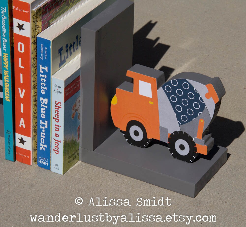 Construction Bookends Wooden Dump Truck Cement Truck Bookends Etsy