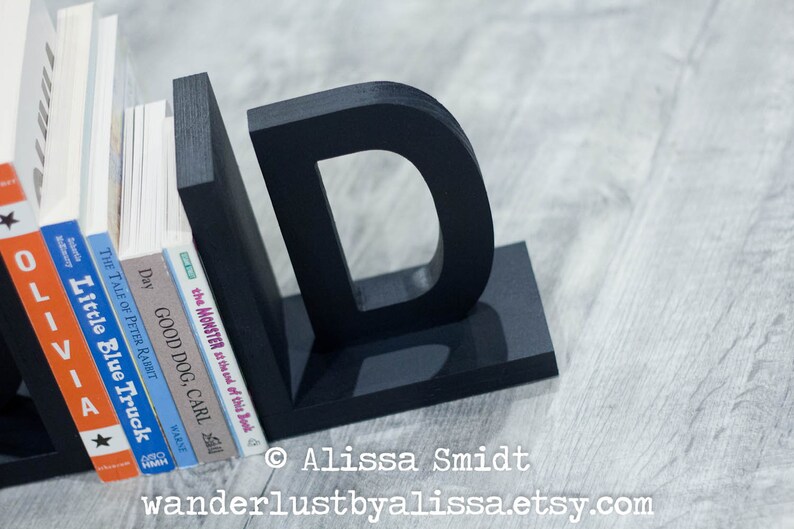 Black Letter Bookends Initial Bookends Wooden Custom Etsy