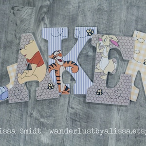 Winnie the Pooh Nursery Letters, Custom Wooden Letters, Hugs and Honeycombs  -  9 Inch Hanging (winnie the pooh, piglet, eeyore, tigger)