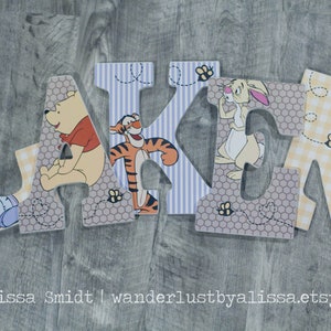 Winnie the Pooh Nursery Letters, Custom Wooden Letters, Hugs and Honeycombs  -  9 Inch Hanging (winnie the pooh, piglet, eeyore, tigger)