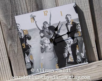 Custom Clock Created with Your Photograph - Wall Clock (christmas gift, clock, wood clock, photo clock,  photo clock) Valentine's gift