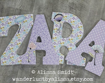Flower Letters, Pastel Floral Custom Wooden Letters, Custom Letters, Baby Girl (purple, pink, aqua, flower, floral, ) 9 Inch Hanging Letters