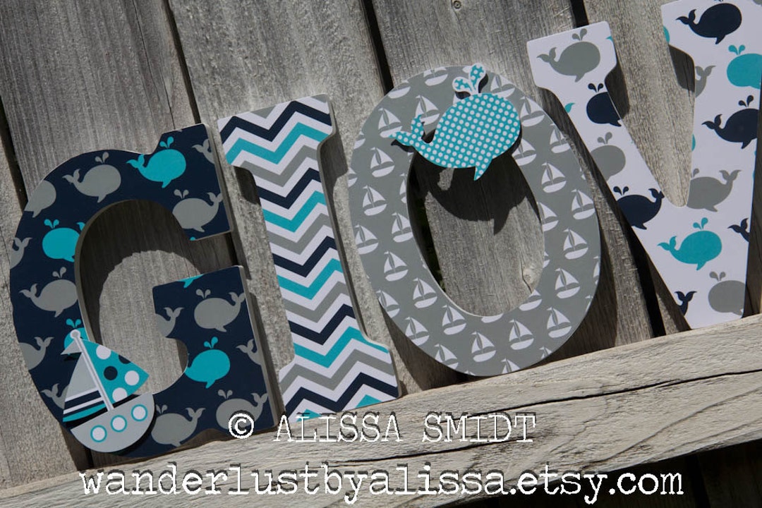 Nautical Nursery Letters, Custom Wooden Letters Nautical Theme, High ...