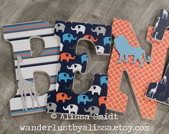Harper Giraffe Custom Nursery Letters - Jungle Animal Theme Wood Letters, Designed to Coordinate with Harper Giraffe nursery bedding