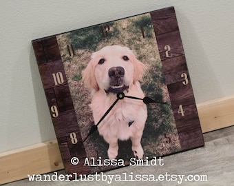 Custom Pet Clock Created with Your Photographs - Wall Clock (pet clock, dog clock, wall clock, personalized, christmas gift, photo clock)