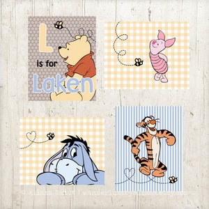 Winnie the Pooh Themed Nursery Prints - 4 individual 8x10 prints, personalized nursery decor (Pooh, Tigger, Eeyore, Piglet)