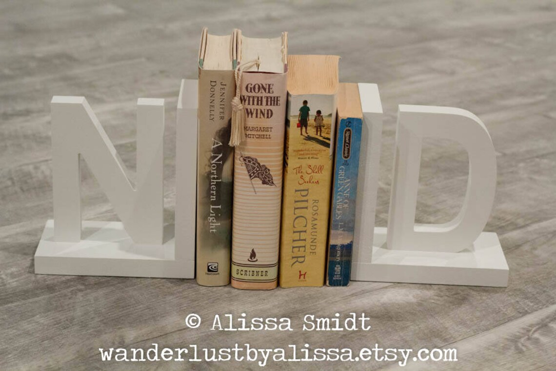 White Letter Bookends Initial Bookends Wooden Custom | Etsy