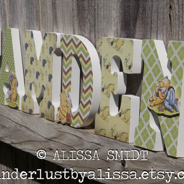 Winnie the Pooh Theme Custom Nursery Letters (Piglet, Tigger, Eeyore, green)