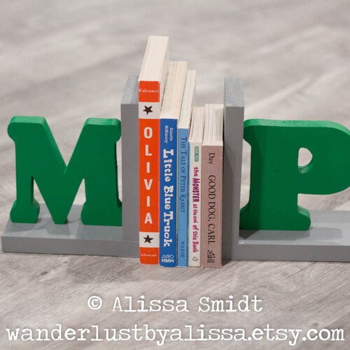 Engraved Letter Bookends Initial Bookends Wooden Custom Etsy