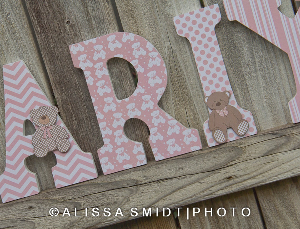Custom Nursery Wooden Letters Baby Nursery Letters Teddy Etsy