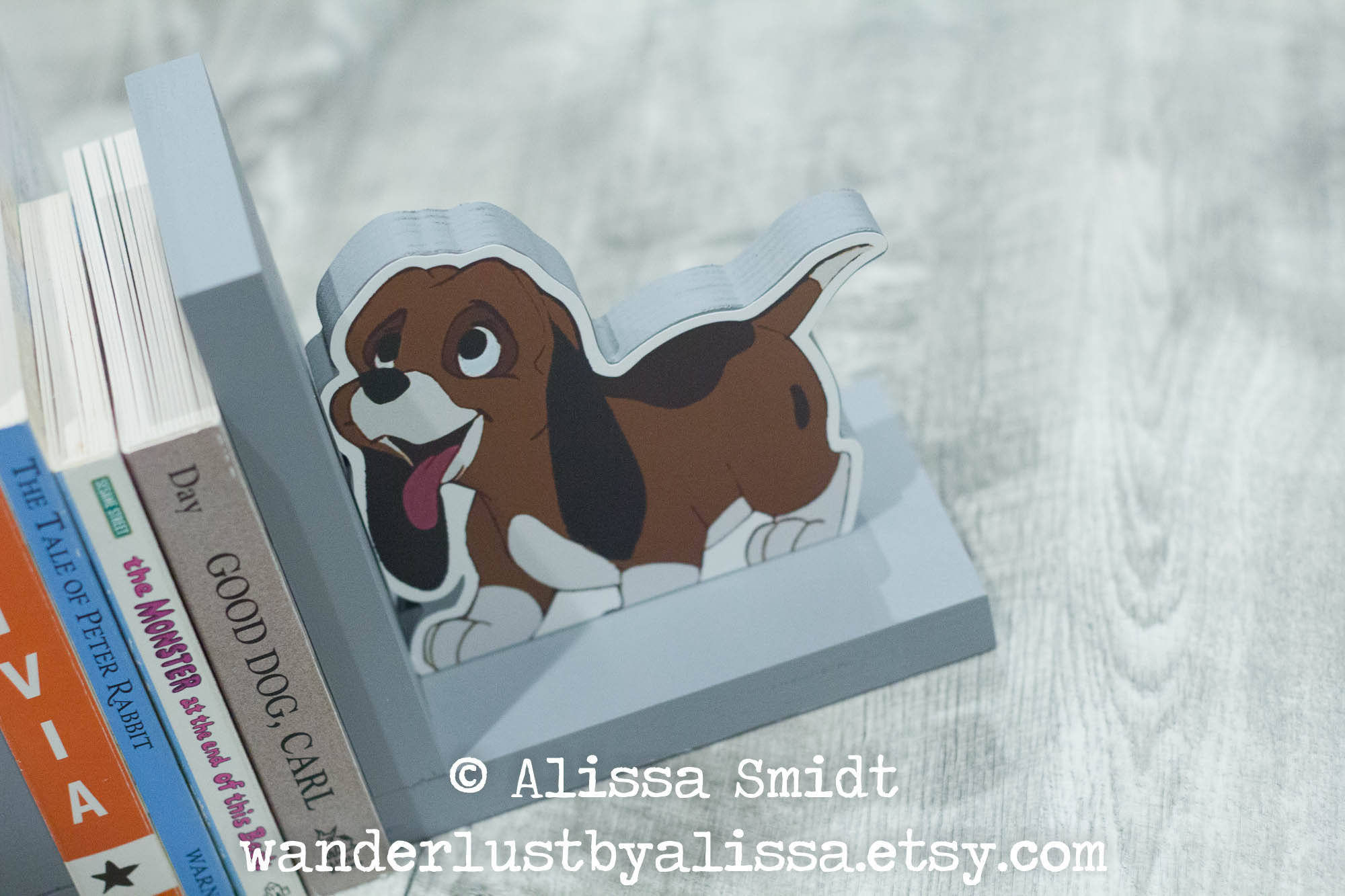 Fox & Hound Bookends, Custom Wooden Bookends | Grey, Gray, Tod, Copper, Bookends