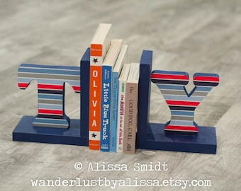 Letter Bookends, Initial Bookends, Wooden Custom Bookends - Custom Created to Coordinate with Your Decor (alphabet bookends, name bookends)