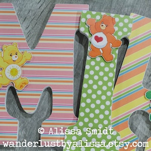 Care Bear Letters, Custom Wood Letters, Care Bear nursery (pink, green, blue, orange, yellow) - 9 Inch