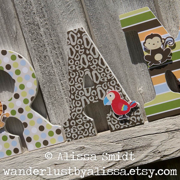 Treetop Buddies Custom Wooden Letters, Baby Nursery - Jungle Animal Theme Custom Letters, Designed to Match Treetop Buddies Nursery Bedding