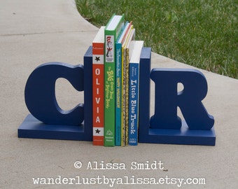 Letter Bookends, Initial Bookends, Wooden Custom Bookends - Custom Created to Coordinate with Your Decor (alphabet bookends, name bookends)