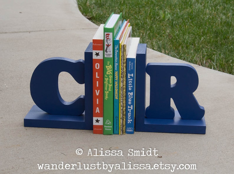 Letter Bookends, Initial Bookends, Wooden Custom Bookends Custom Created to Coordinate with Your Decor alphabet bookends, name bookends image 1