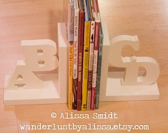 ABCD Wooden Letter Bookends - Custom Created to Coordinate with Your Decor (alphabet bookends, ABCD, initial bookends, name bookends)