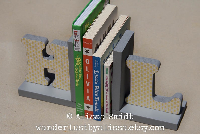 Letter Bookends, Initial Bookends, Wooden Custom Bookends Custom Created to Coordinate with Your Decor alphabet bookends, name bookends image 4