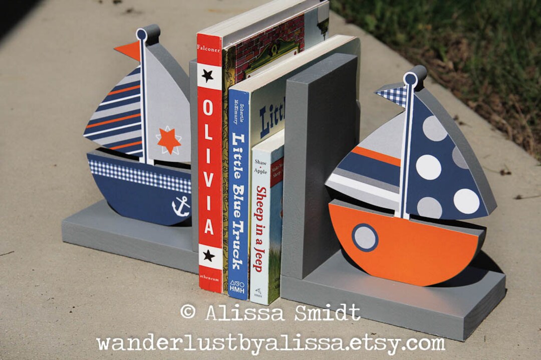 Sailboat Bookends, Nautical Themed Custom Designed Wooden Sailboat