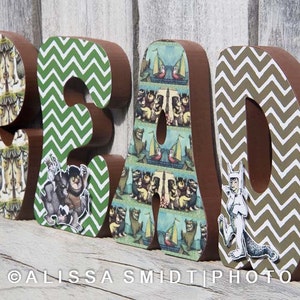 Where the Wild Things Are Themed Wooden Letters- READ, nursery decor, nursery letters, wild things, brown, green, let the wild rumpus start