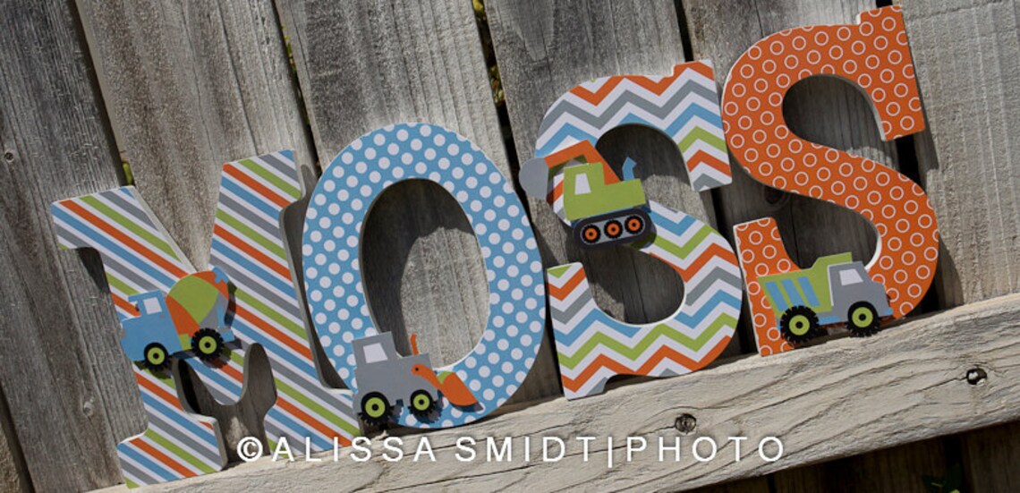 Custom Nursery Wooden Letters Baby Boy Nursery Construction Etsy