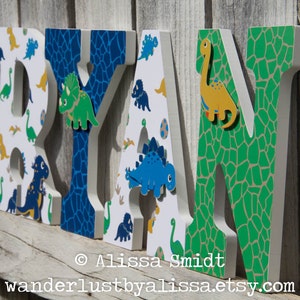 Dinosaur Theme Nursery Letters, Custom Dino Letters, Dino Nursery Letters, Dinosaur Letters, (blue, green, yellow, cartoon) - 9 Inch