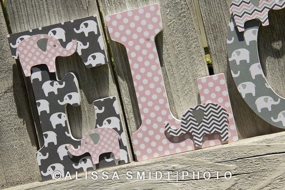 Elephant Nursery Letters Elephant Theme Name Sign Nursery Sign Elephant Baby Boy Gift Baby Shower Gift pink Elephant Theme Nursery Decor
