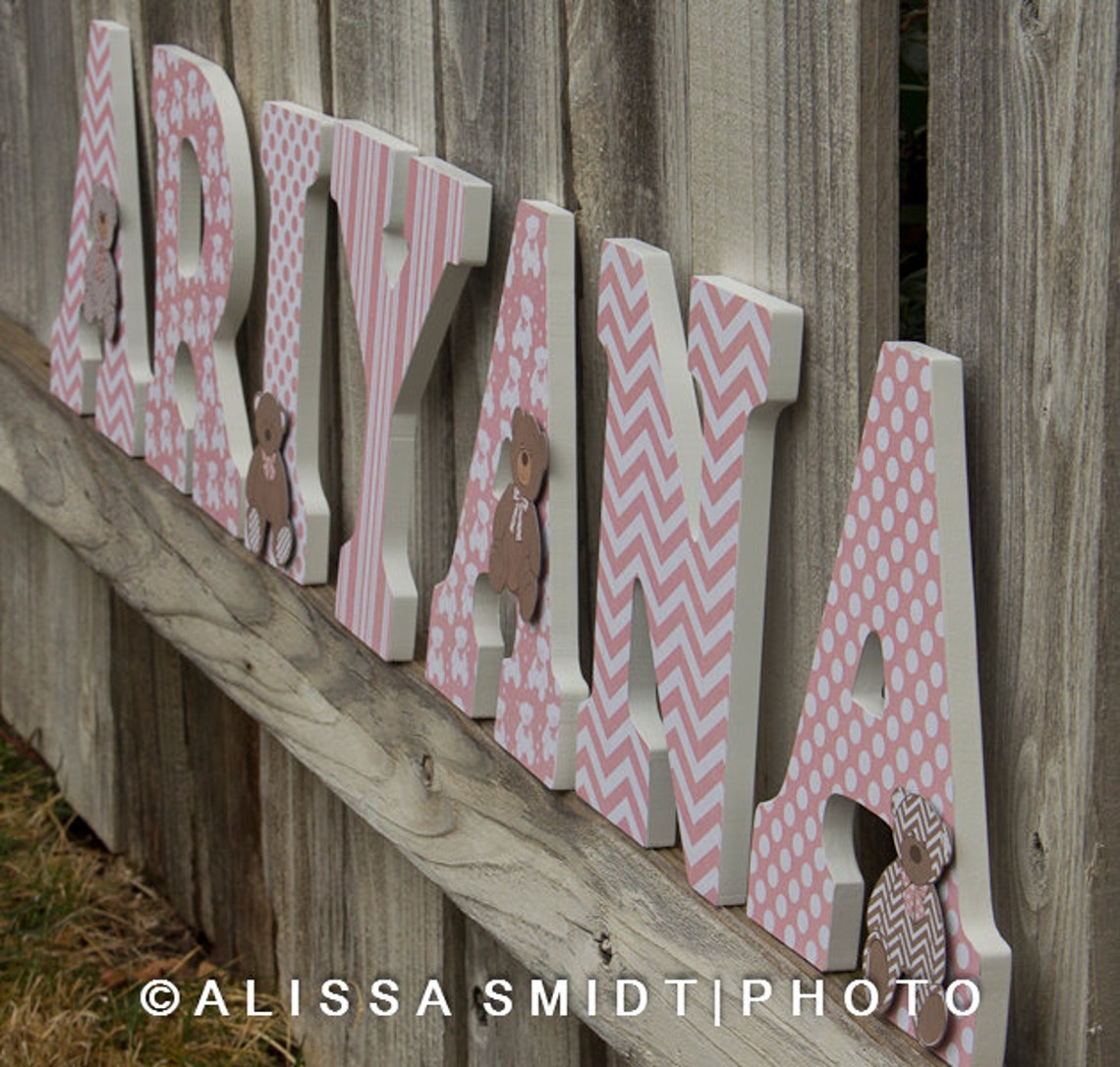 Custom Nursery Wooden Letters Baby Nursery Letters Teddy Etsy