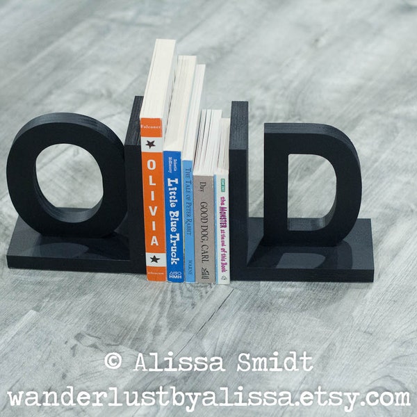 Black Letter Bookends, Initial Bookends, Wooden Custom Bookends - Custom Created  (alphabet bookend) Valentine's gift