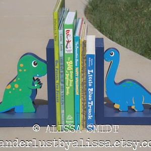 Dinosaur Decor Bookends - Custom Created to Coordinate with Your Decor (dino, brontosaurus, tyrannosaurus, wooden bookends)
